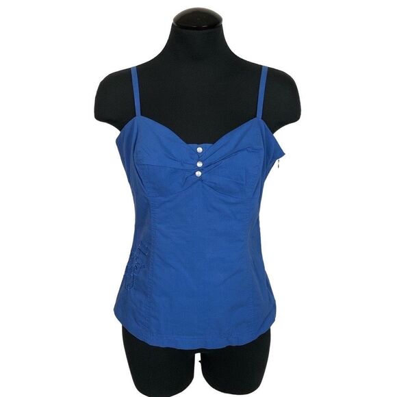 Guess Y2K Blue Rose Blouse - Women’s M - Picture 1 of 6